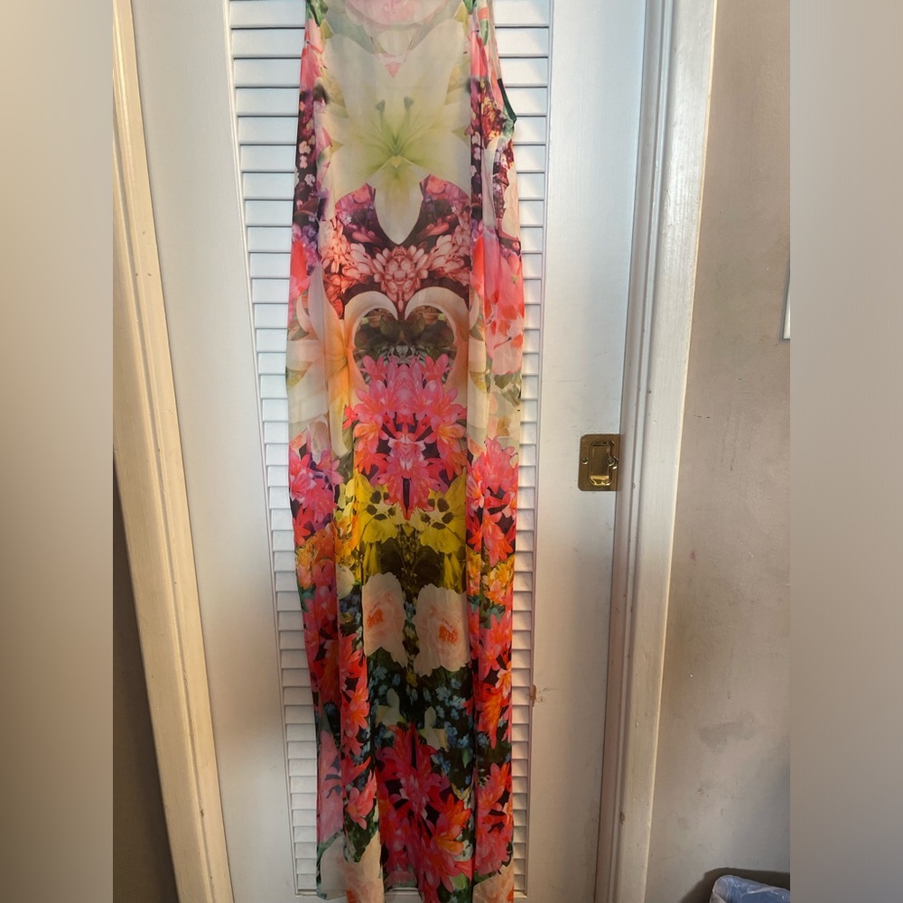Bright & Vibrant Sheer,Unlined Floral Maxi Tank Dress, Side Zip. Stunning! - Picture 11 of 13